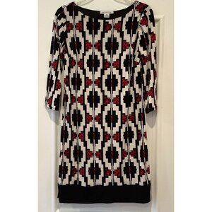 Liz Claiborne Dress Size XS Multicolored Black White Red Sheath 3/4 Sleeves